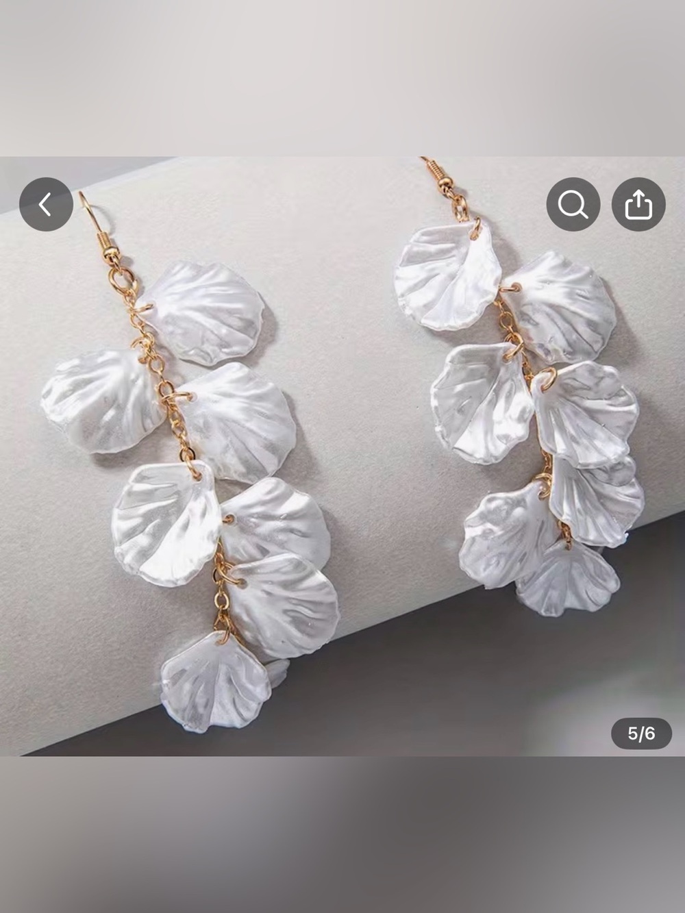 Gold & White Layered Petal Drop Earrings @2